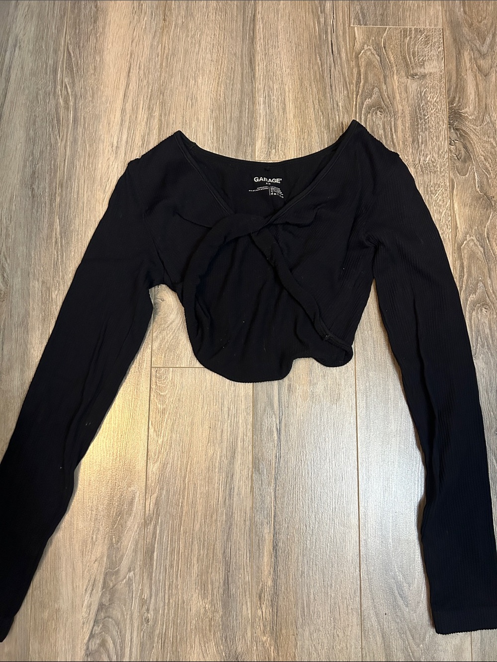Garage Black Long Sleeve Twist-Front Crop Top